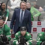 
              Dallas Stars coach Rick Bowness, top, yells from the bench behind Radek Faksa (12), Luke Glendening (11) and Michael Raffl (18) during the second period of the team's NHL hockey game against the Arizona Coyotes in Dallas, Wednesday, April 27, 2022. (AP Photo/LM Otero)
            
