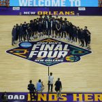 
              The Villanova team poses after practice for the men's Final Four NCAA college basketball tournament, Friday, April 1, 2022, in New Orleans. (AP Photo/David J. Phillip)
            