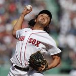 
              Boston Red Sox's Hirokazu Sawamura pitches during the fifth inning of a baseball game against the Minnesota Twins, Friday, April 15, 2022, in Boston. (AP Photo/Michael Dwyer)
            