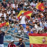 
              Tennis fans cheer for Carlos Alcaraz, of Spain, as he plays against Casper Ruud, of Norway, during the men's singles finals of the Miami Open tennis tournament, Sunday, April 3, 2022, in Miami Gardens, Fla. (AP Photo/Wilfredo Lee)
            