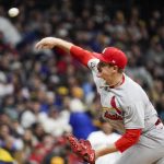 
              St. Louis Cardinals starting pitcher Miles Mikolas throws during the first inning of a baseball game against the Milwaukee Brewers Friday, April 15, 2022, in Milwaukee. (AP Photo/Morry Gash)
            
