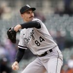 
              Chicago White Sox starting pitcher Dylan Cease throws during the first inning of a baseball game against the Detroit Tigers, Saturday, April 9, 2022, in Detroit. (AP Photo/Carlos Osorio)
            