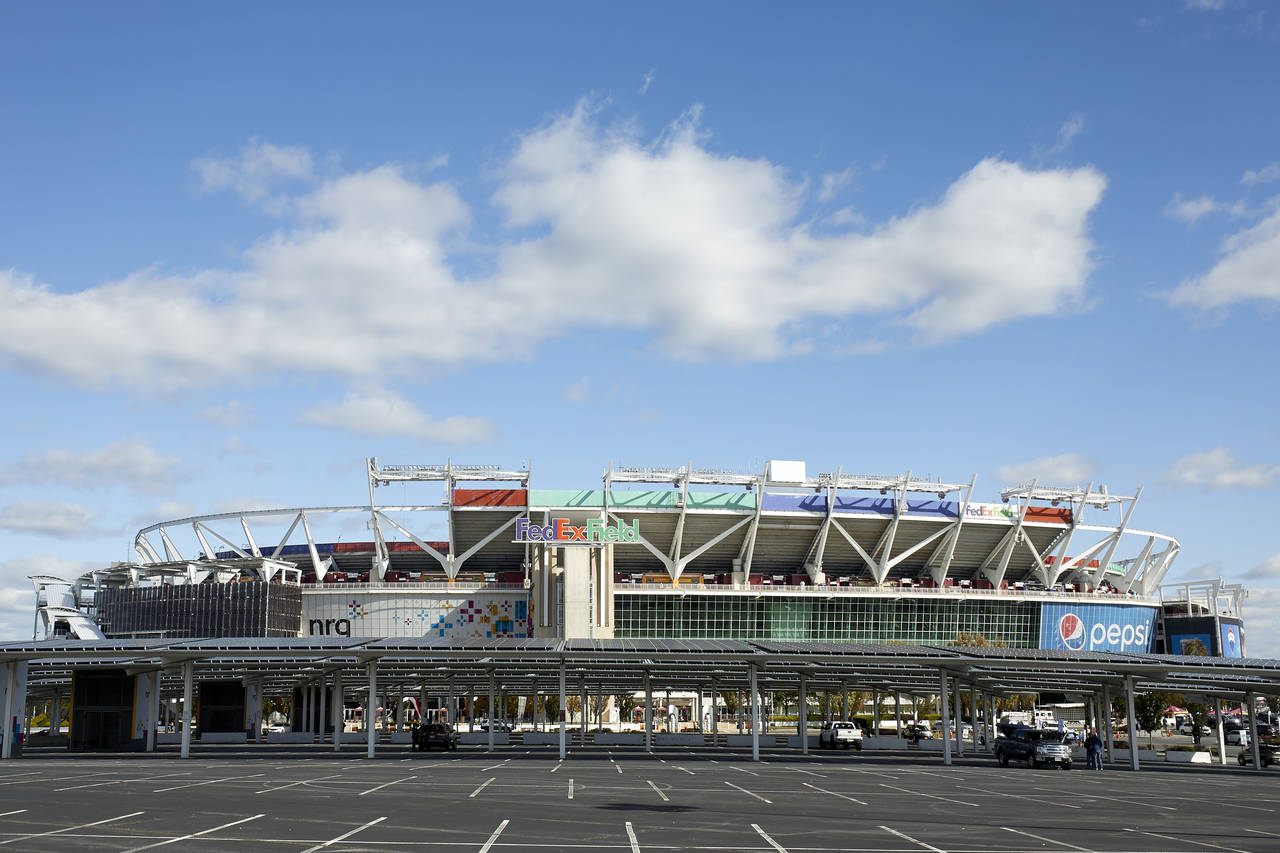 FILE - This Oct. 21, 2018 photo shows a general view of FedEx Field in Landover, Md. To encourage t...