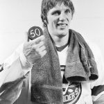 
              FILE - New York Islanders Mike Bossy holds a puck signifying his scoring 50 goals in his first 50 games, in Uniondale, N.Y., Jan. 24, 1981. Bossy, one of hockey’s most prolific goal-scorers and a star for the New York Islanders during their 1980s dynasty, died Thursday, April 14, 2022, after a battle with lung cancer. He was 65.  (AP Photo/Bennett, File)
            