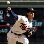 
              Minnesota Twins starting pitcher Joe Ryan (41) throws against the Seattle Mariners in the first inning of a baseball game, Friday, April 8, 2022, in Minneapolis. (AP Photo/Nicole Neri)
            