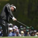 
              Bubba Watson tees off on the 12th hole during the second round at the Masters golf tournament on Friday, April 8, 2022, in Augusta, Ga. (AP Photo/Charlie Riedel)
            