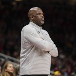 
              Atlanta Hawks coach Nate McMillan watches during the first half of the team's NBA basketball game against the Washington Wizards on Wednesday, April 6, 2022, in Atlanta. (AP Photo/John Bazemore)
            