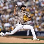 
              San Diego Padres starting pitcher Yu Darvish delivers during the first inning of a baseball game against the Atlanta Braves in San Diego, Sunday, April 17, 2022. (AP Photo/Kyusung Gong)
            