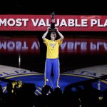 
              FILE - Golden State Warriors guard Stephen Curry acknowledges the crowd during a ceremony for winning the NBA's Most Valuable Player award before Game 2 in a second-round NBA playoff basketball series between the Warriors and the Memphis Grizzlies, May 5, 2015, in Oakland, Calif. (AP Photo/Jeff Chiu, File)
            