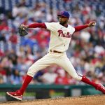 
              Philadelphia Phillies' Cristopher Sanchez pitches during the sixth inning of a baseball game against the Milwaukee Brewers, Saturday, April 23, 2022, in Philadelphia. (AP Photo/Matt Slocum)
            