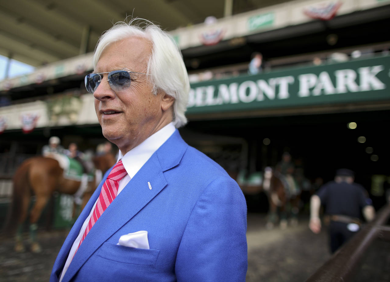 FILE - Trainer Bob Baffert walks out to the winner's circle after the Brooklyn Invitational Stakes ...