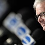 
              NCAA president Mark Emmert listens to a question during a news conference at the men's Final Four NCAA college basketball tournament Thursday, March 31, 2022, in New Orleans. (AP Photo/David J. Phillip)
            