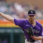 
              Colorado Rockies starting pitcher Chad Kuhl throws during the fifth inning of an interleague baseball game against the Detroit Tigers, Sunday, April 24, 2022, in Detroit. (AP Photo/Carlos Osorio)
            