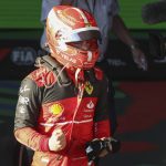 
              Ferrari driver Charles Leclerc of Monaco reacts after winning the Australian Formula One Grand Prix in Melbourne, Australia, Sunday, April 10, 2022. (AP Photo/Asanka Brendon Ratnayake)
            