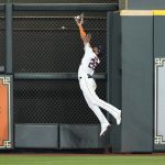 
              Houston Astros center fielder Jose Siri (26) catches a fly ball by Los Angeles Angels' Max Stassi during the third inning of a baseball game Monday, April 18, 2022, in Houston. (AP Photo/David J. Phillip)
            