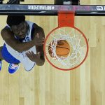 
              Duke center Mark Williams shoots during practice for the men's Final Four NCAA college basketball tournament, Friday, April 1, 2022, in New Orleans. (AP Photo/Brynn Anderson)
            
