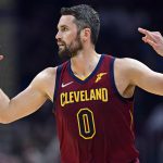 
              Cleveland Cavaliers forward Kevin Love celebrates after a 3-point basket in the first half of an NBA basketball game against the Milwaukee Bucks, Sunday, April 10, 2022, in Cleveland. (AP Photo/David Dermer)
            