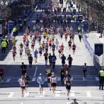 
              Runners approach the finish line of the Boston Marathon, Monday, April 18, 2022, in Boston. (AP Photo/Charles Krupa)
            