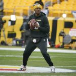 
              FILE - Pittsburgh Steelers quarterback Dwayne Haskins (3) warms up before an NFL football game against the Tennessee Titans, Sunday, Dec. 19, 2021, in Pittsburgh.Haskins was killed in an auto accident Saturday, April 9, 2022, in Florida. Haskins' death was confirmed by the Steelers. (AP Photo/Gene J. Puskar, File)
            