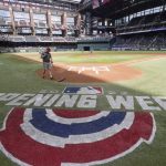
              The field is prepared for a baseball game between the Colorado Rockies and Texas Rangers in Arlington, Texas, Monday, April 11, 2022. (AP Photo/LM Otero)
            