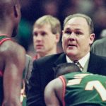 George Karl, head coach for the Seattle SuperSonics, during a1997 game against the Chicago Bulls. (Photo by Jonathan Daniel/Allsport/Getty Images)
