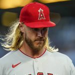 
              Los Angeles Angels starting pitcher Noah Syndergaard reacts as he leaves during the third inning of a baseball game against the New York Yankees Tuesday, May 31, 2022, in New York. (AP Photo/Frank Franklin II)
            