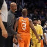 
              Phoenix Suns head coach Monty Williams, left, greets, Chris Paul (3) at the bench after Paul fouled out in the second half of Game 4 of an NBA basketball second-round playoff series against the Dallas Mavericks, Sunday, May 8, 2022, in Dallas. (AP Photo/Tony Gutierrez)
            