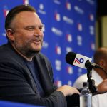 
              Philadelphia 76ers' Daryl Morey speaks during a news conference at the team's NBA basketball practice facility, Friday, May 13, 2022, in Camden, N.J. (AP Photo/Matt Slocum)
            