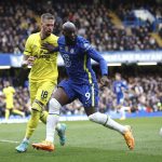 
              Chelsea's Romelu Lukaku, right, challenges for the ball with Brentford's Pontus Jansson during the English Premier League soccer match between Chelsea and Brentford, at the Stamford Bridge stadium in London, Saturday, April 2, 2022. (AP Photo/Ian Walton)
            