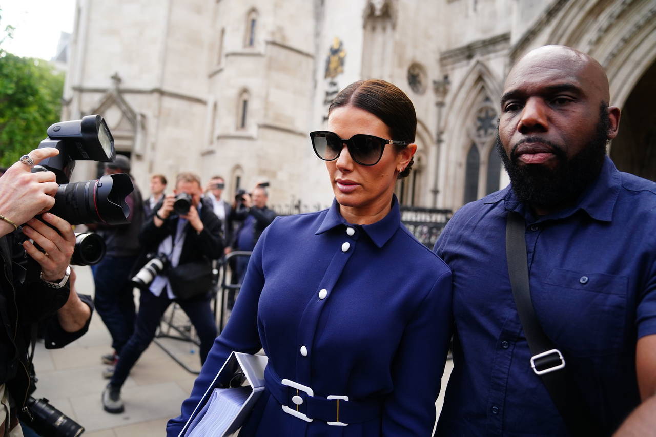 Rebekah Vardy leaves the Royal Courts Of Justice, London, Tuesday, May 10, 2022. A trial involving ...