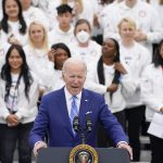 
              President Joe Biden speaks during an event with the Tokyo 2020 Summer Olympic and Paralympic Games, and Beijing 2022 Winter Olympic and Paralympic Games, on the South Lawn of the White House, Wednesday, May 4, 2022, in Washington. (AP Photo/Evan Vucci)
            