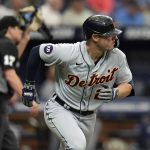 
              Detroit Tigers' Spencer Torkelson runs the bases following his home run off Tampa Bay Rays relief pitcher Matt Wisler during the seventh inning of a baseball game Wednesday, May 18, 2022, in St. Petersburg, Fla. (AP Photo/Chris O'Meara)
            