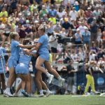 
              North Carolina players celebrate after winning the NCAA college Division 1 women's lacrosse championship against Boston College in Baltimore, Sunday, May 29, 2022. (Vincent Alban/The Baltimore Sun via AP)
            