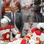 
              Calgary Flames coach Darryl Sutter watches play in the closing minutes of Game 3 of the team's NHL hockey Stanley Cup first-round playoff series against the Dallas Stars, Saturday, May 7, 2022, in Dallas. (AP Photo/Tony Gutierrez)
            