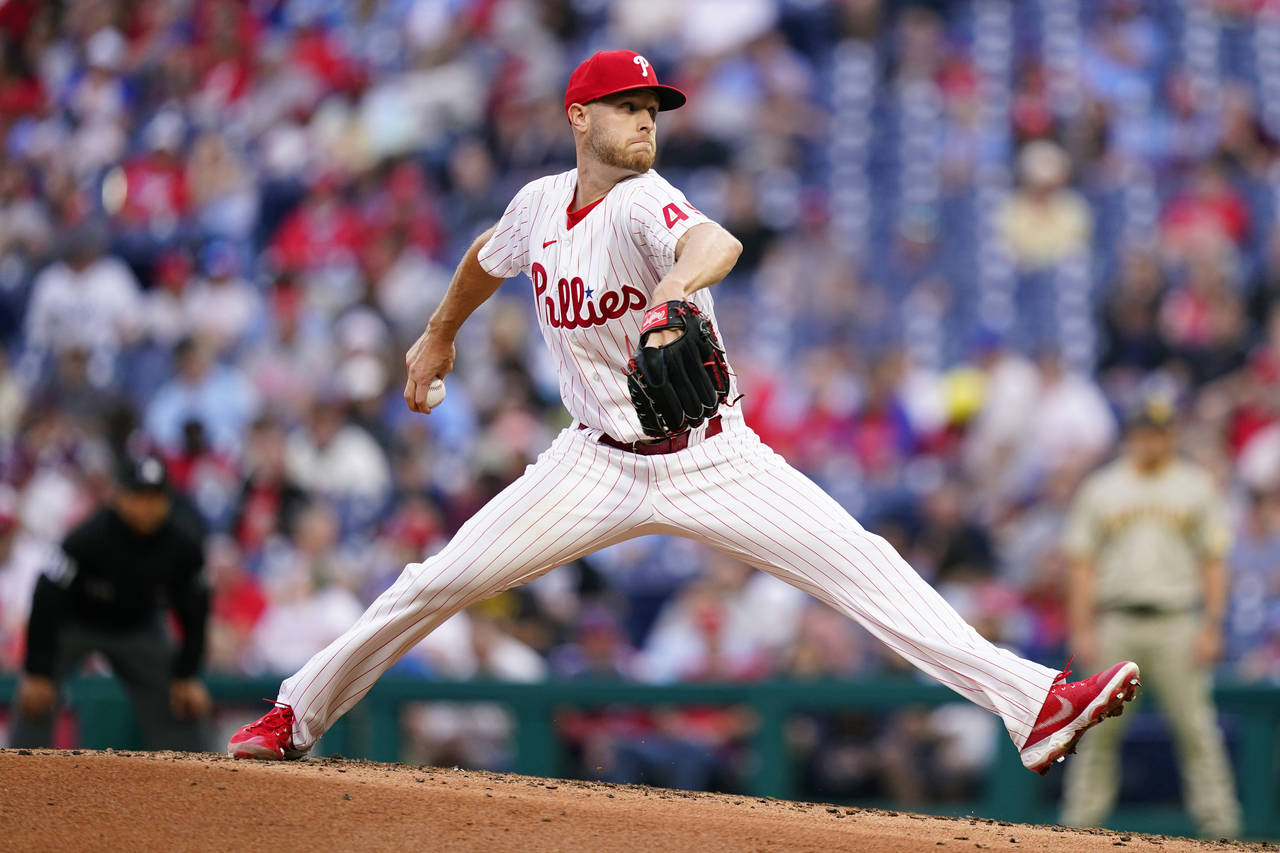Philadelphia Phillies' Zack Wheeler pitches during the second inning of a baseball game against the...