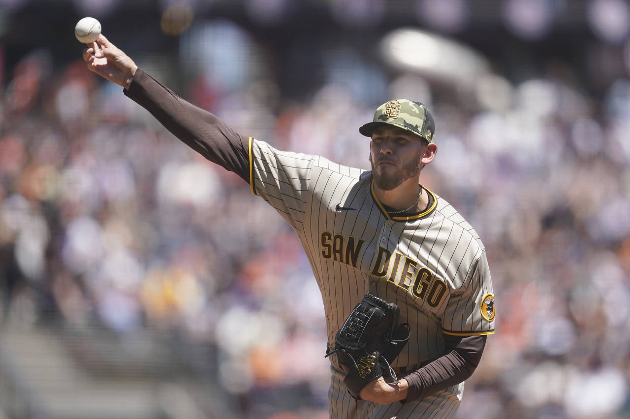 San Diego Padres' Joe Musgrove pitches against the San Francisco Giants during the first inning of ...