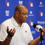 
              Philadelphia 76ers' Doc Rivers speaks during a news conference at the team's NBA basketball practice facility, Friday, May 13, 2022, in Camden, N.J. (AP Photo/Matt Slocum)
            