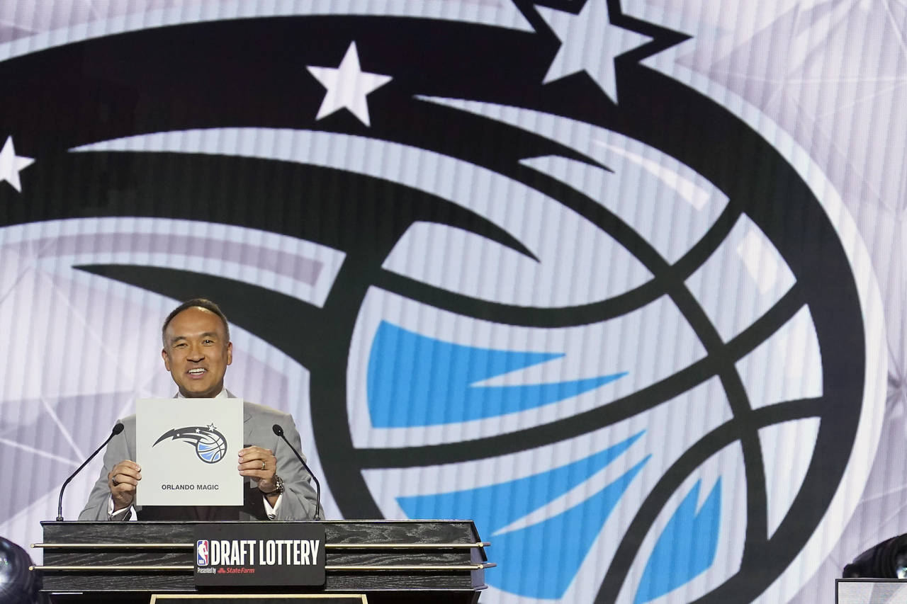 NBA Deputy Commissioner Mark Tatum announces that the Orlando Magic have won the first pick in the ...