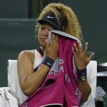 
              FILE - Naomi Osaka, of Japan, reacts to a comment from a spectator during her match against Veronika Kudermetova, of Russia, at the BNP Paribas Open tennis tournament, Saturday, March 12, 2022, in Indian Wells, Calif. Osaka is a four-time Grand Slam champion who helped spark a conversation about athletes’ mental health when she pulled out of last year’s French Open before her second-round match and revealed that she has dealt with anxiety and depression. (AP Photo/Mark J. Terrill, File)
            
