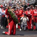 
              Marcus Ericsson, of Sweden, celebrates after winning the Indianapolis 500 auto race at Indianapolis Motor Speedway, Sunday, May 29, 2022, in Indianapolis. (AP Photo/Darron Cummings)
            