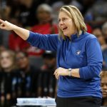 
              Minnesota Lynx coach Cheryl Reeve calls out to players during the team's WNBA basketball game against the Las Vegas Aces in Las Vegas on Thursday, May 19, 2022. (Steve Marcus/Las Vegas Sun via AP)
            