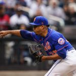 
              New York Mets' Edwin Diaz pitches during the ninth inning in the first baseball game of a doubleheader against the Atlanta Braves, Tuesday, May 3, 2022, in New York. The Mets won 5-4. (AP Photo/Frank Franklin II)
            