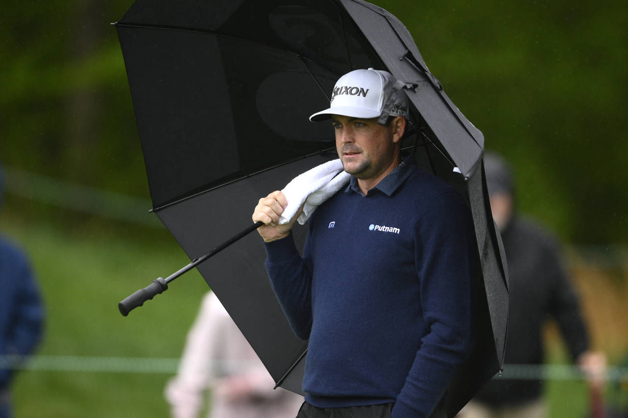 Keegan Bradley watches between shots on the seventh green during the third round of the Wells Fargo...