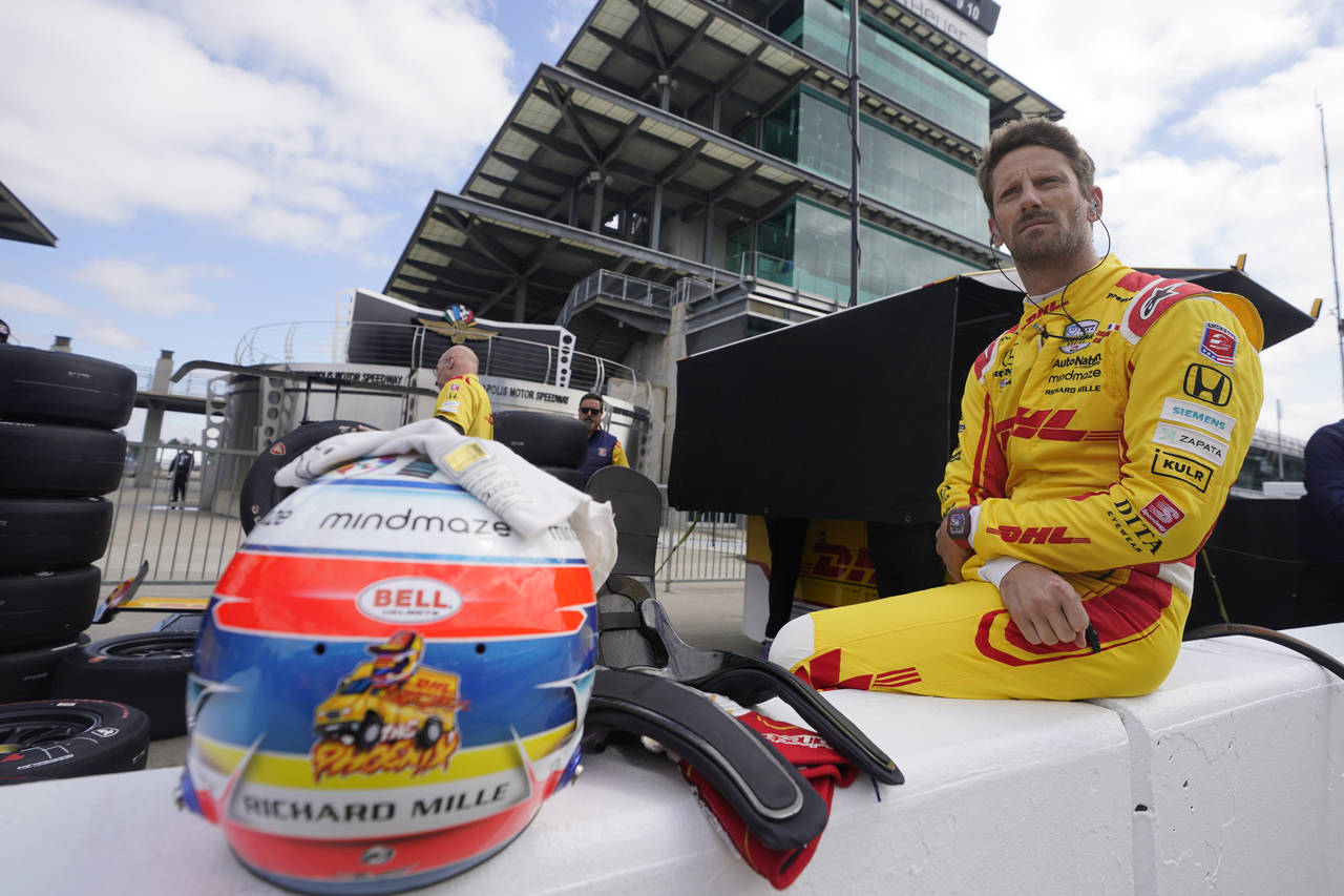 Romain Grosjean, of France, waits to drive during testing at Indianapolis Motor Speedway, Thursday,...