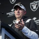 
              Las Vegas Raiders head coach Josh McDaniels speaks during a news conference at the NFL football team's practice facility Thursday, May 26, 2022, in Henderson, Nev. (AP Photo/John Locher)
            