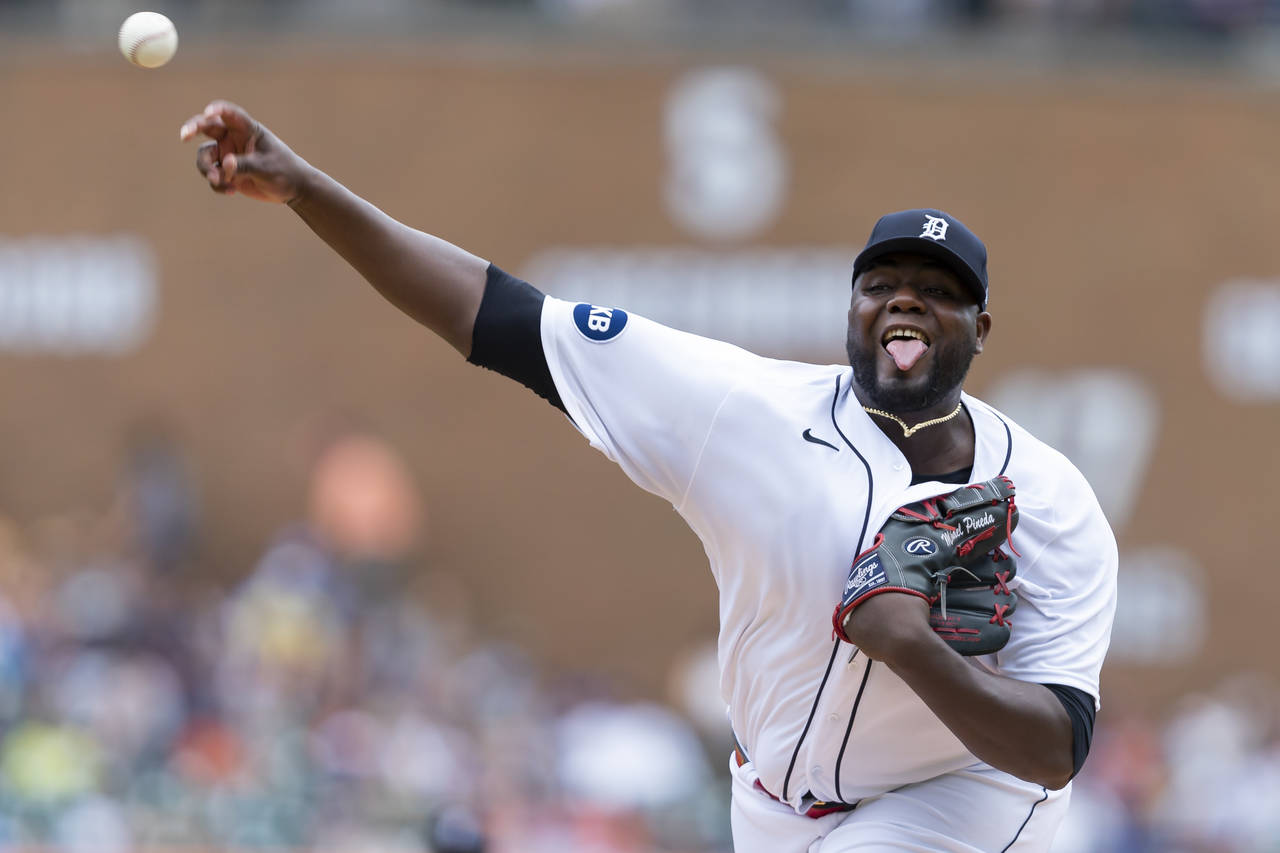 Detroit Tigers' Michael Pineda pitches against the Baltimore Orioles during the first inning of a b...