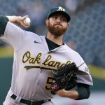 
              Oakland Athletics pitcher Paul Blackburn throws against the Detroit Tigers in the first inning of a baseball game in Detroit, Monday, May 9, 2022. (AP Photo/Paul Sancya)
            