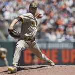 
              San Diego Padres' MacKenzie Gore pitches against the San Francisco Giants during the first inning of a baseball game in San Francisco, Sunday, May 22, 2022. (AP Photo/John Hefti)
            