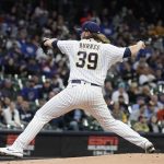 
              Milwaukee Brewers starting pitcher Corbin Burnes throws during the first inning of a baseball game against the Chicago Cubs Sunday, May 1, 2022, in Milwaukee. (AP Photo/Morry Gash)
            