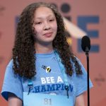
              Akira Harris, 14, from Stuttgart, Germany, competes during the Scripps National Spelling Bee, in Oxon Hill, Md., Tuesday, May 31, 2022. (AP Photo/Jacquelyn Martin)
            